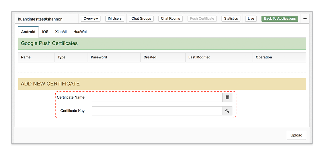 Configure certificate on Hyphenate console