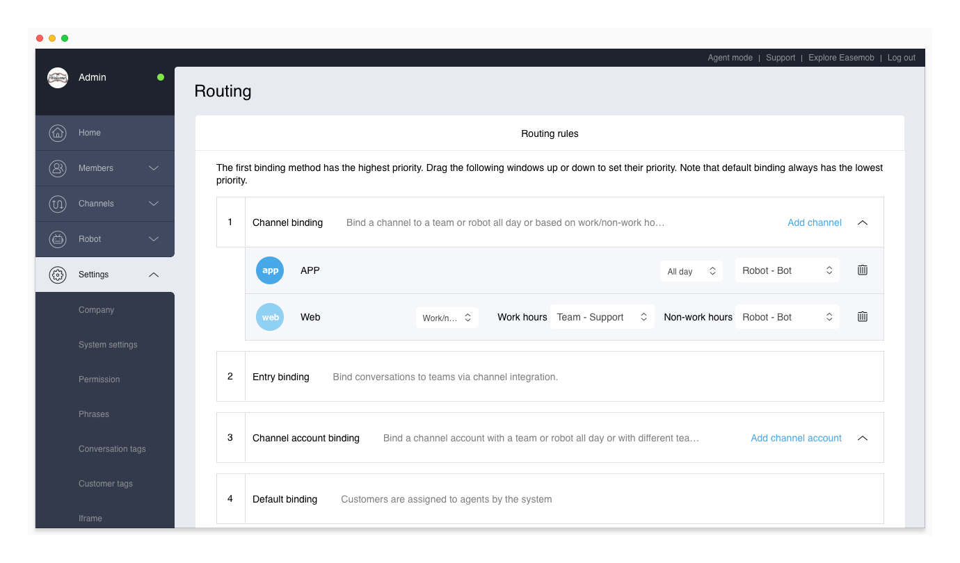 Set routing rules